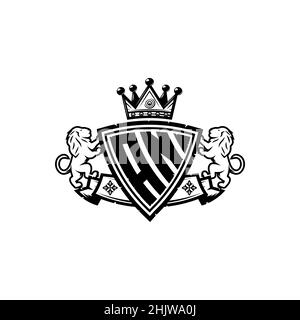 AN Monogram logo letter with Simple shield crown style design. Luxurious monogram, lion luxury logo, Stock Vector