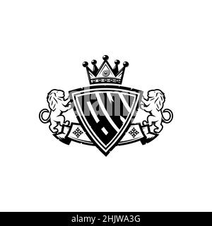 BW Monogram logo letter with Simple shield crown style design. Luxurious monogram, lion luxury logo, Stock Vector