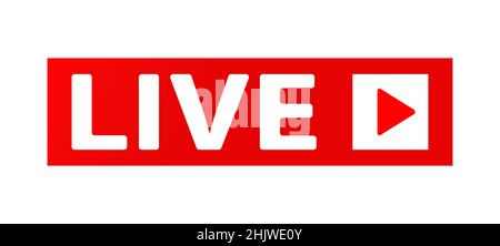 button, icon or sign with the inscription LIVE and the start video button. Flat style. Stock Vector