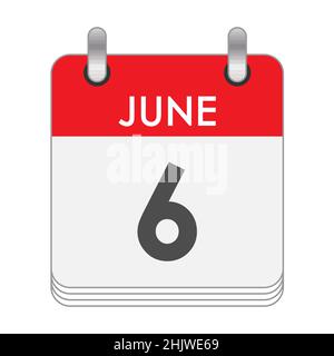 JUNE 6. A leaf of the flip calendar with the date of JUNE 6. Flat style. Stock Vector