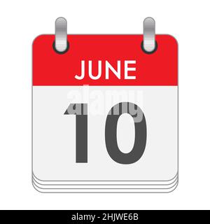 JUNE 10. A leaf of the flip calendar with the date of JUNE 10. Flat style. Stock Vector