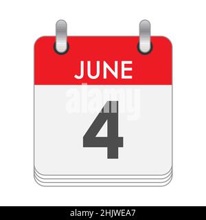 JUNE 4. A leaf of the flip calendar with the date of JUNE 4. Flat style. Stock Vector