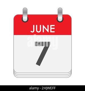 JUNE 7. A leaf of the flip calendar with the date of JUNE 7. Flat style. Stock Vector