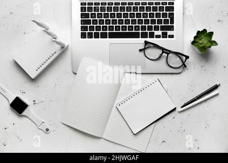 Different gadgets on light background Stock Photo