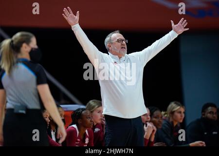 January 31, 2022: head coach Mike Neighbors of the Arkansas Razorbacks during the NCAA basketball game between the University of Tennessee Lady Volunteers and the University of Arkansas Razorbacks at Thompson Boling Arena in Knoxville TN Tim Gangloff/CSM Stock Photo