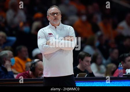 January 31, 2022: head coach Mike Neighbors of the Arkansas Razorbacks during the NCAA basketball game between the University of Tennessee Lady Volunteers and the University of Arkansas Razorbacks at Thompson Boling Arena in Knoxville TN Tim Gangloff/CSM Stock Photo