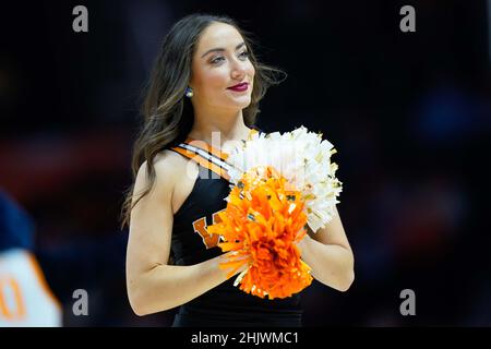 January 31, 2022: Tennessee Lady Vols dance team member performs during the NCAA basketball game between the University of Tennessee Lady Volunteers and the University of Arkansas Razorbacks at Thompson Boling Arena in Knoxville TN Tim Gangloff/CSM Stock Photo
