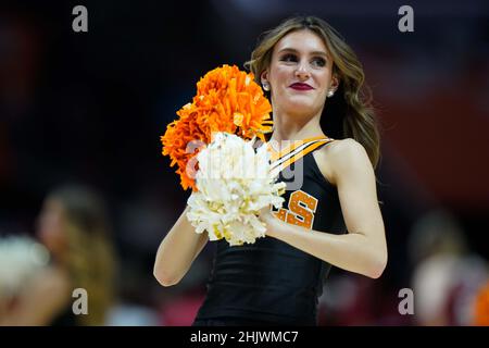January 31, 2022: Tennessee Lady Vols dance team member performs during the NCAA basketball game between the University of Tennessee Lady Volunteers and the University of Arkansas Razorbacks at Thompson Boling Arena in Knoxville TN Tim Gangloff/CSM Stock Photo