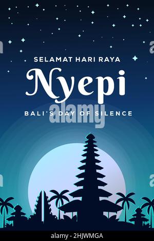Nyepi vertical poster banner illustration with the night atmosphere. bali's day of silence Stock Vector