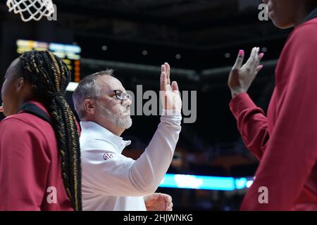 January 31, 2022: head coach Mike Neighbors of the Arkansas Razorbacks before the NCAA basketball game between the University of Tennessee Lady Volunteers and the University of Arkansas Razorbacks at Thompson Boling Arena in Knoxville TN Tim Gangloff/CSM Stock Photo