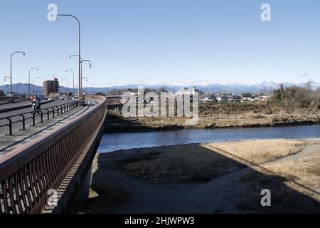 Oyama, Tochigi, japan, 2022/03/01 , Kanko bridge in Oyama city, near the Gion Hill castle ruins. Stock Photo