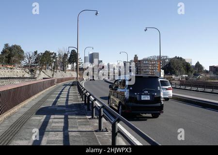 Oyama, Tochigi, japan, 2022/03/01 , Kanko bridge in Oyama city, near the Gion Hill castle ruins. Stock Photo