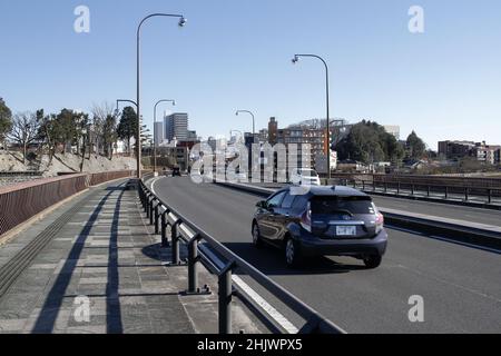 Oyama, Tochigi, japan, 2022/03/01 , Kanko bridge in Oyama city, near the Gion Hill castle ruins. Stock Photo