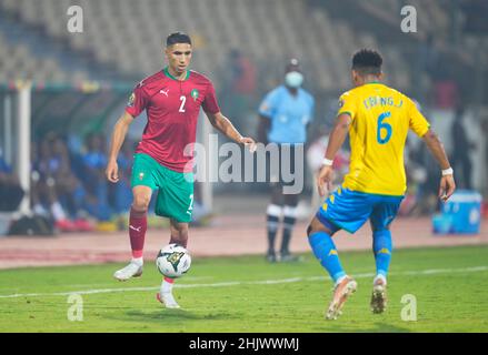 Yaoundé, Cameroon, January, 18, 2022: Achraf Hakimi of Morocco during Morocco vs Gabon - Africa Cup of Nations at Ahmadou Ahidjo Stadium. Kim Price/CSM. Stock Photo