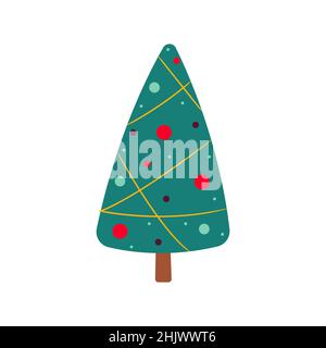 Decorated Christmas tree. Vector illustration in flat style. Isolate Stock Vector