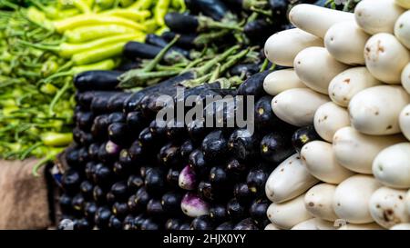 Eggplants in the market. Stock Photo