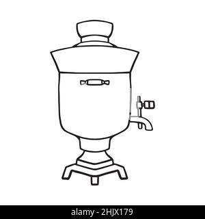 vector doodle samovar icon, Images coloring book for children, Russian motifs. Stock Vector