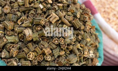 Dried okra close-up Stock Photo