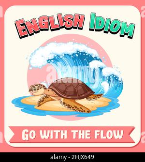 English idiom with picture description for go with the flow illustration Stock Vector