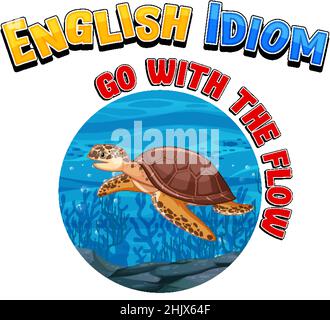 English idiom with picture description for go with the flow illustration Stock Vector