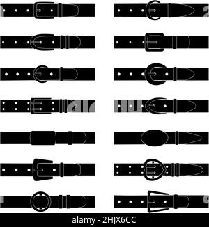 Set of black silhouettes of belts, vector illustration Stock Vector