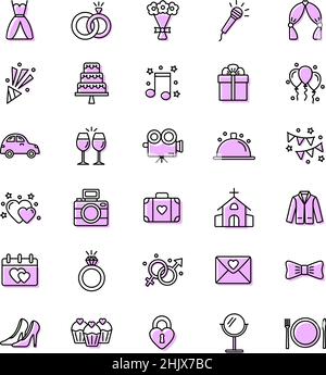 Big set of wedding icons on white background, vector illustration Stock Vector