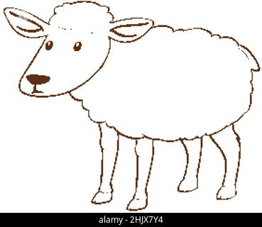 Sheep in doodle simple style on white background illustration Stock Vector