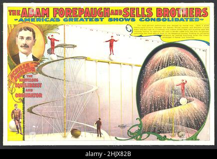 Adam Forepaugh and Sells Bros Circus Poster - Achille Philion the marvelous equilibrist and originator - 1899 Stock Photo