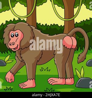 Baboon Cartoon Vector Colored Illustration Stock Vector