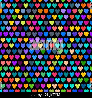 Cute pattern in small hearts. Small colored heart shapes on dark background Stock Vector