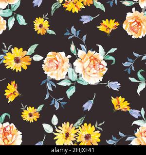 Elegant hand-drawn seamless dark red floral tile pattern for vintage ...