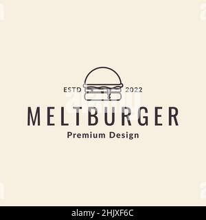 hamburger melted hipster logo design, vector graphic symbol icon illustration creative idea Stock Vector
