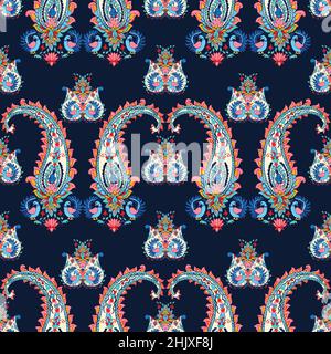Paisley seamless pattern. Fantastic flower, leaves. Textile bohemian print. Batik painting. Stock Photo