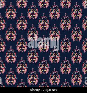 Paisley vector seamless pattern. Fantastic flower, leaves. Textile bohemian print. Batik painting. Stock Photo