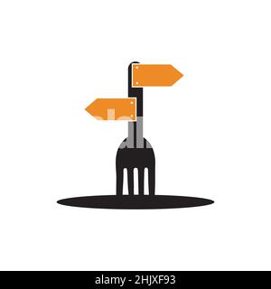 fork with direction board logo design, vector graphic symbol icon illustration creative idea Stock Vector