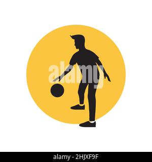 silhouette young man training dribbling basketball with sunset logo design, vector graphic symbol icon illustration creative idea Stock Vector