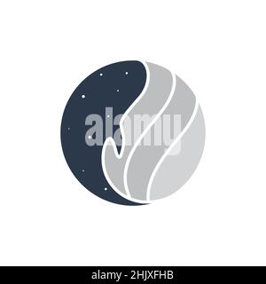 circle with whale and space stars logo design, vector graphic symbol icon illustration creative idea Stock Vector