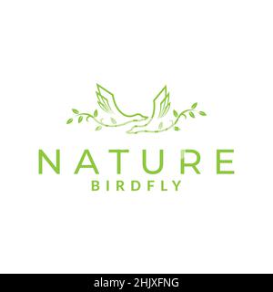 couple bird goose fly with leaf logo design, vector graphic symbol icon illustration creative idea Stock Vector