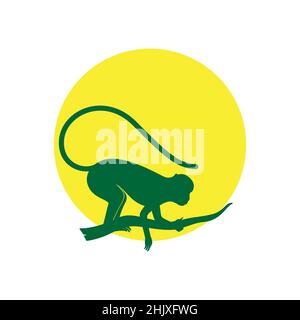 silhouette monkey on branch with sunset logo design, vector graphic symbol icon illustration creative idea Stock Vector