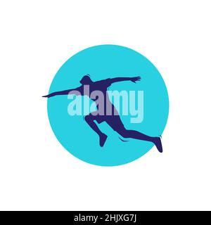 silhouette young man jump training abstract logo design, vector graphic symbol icon illustration creative idea Stock Vector