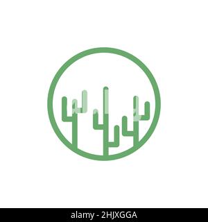 circle with shape green cactus logo design, vector graphic symbol icon illustration creative idea Stock Vector