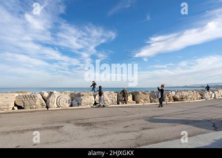 South pier of the port of San Benedetto del Tronto, transformed into an outdoor art gallery of sculptures, Marche, Italy, Europe Stock Photo