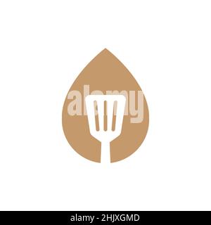 drop oil olive with spatula logo design, vector graphic symbol icon illustration creative idea Stock Vector