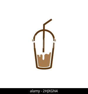 plastic glass with fresh chocolate drink logo design, vector graphic symbol icon illustration creative idea Stock Vector