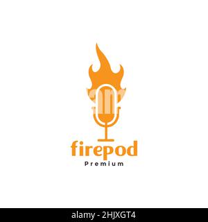podcast microphone with fire flame logo design, vector graphic symbol icon illustration creative idea Stock Vector