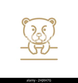 shape line cute bear with board logo design, vector graphic symbol icon illustration creative idea Stock Vector