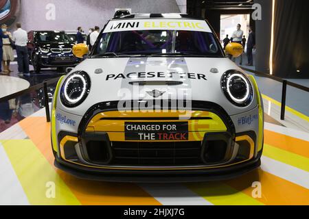 Barcelona, Spain - October 7, 2021: Mini Electric Pacesetter JCW showcased at Automobile Barcelona 2021 in Barcelona, Spain. Stock Photo