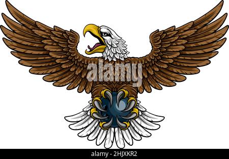 Bald Eagle Hawk Flying Bowling Ball Claw Mascot Stock Vector