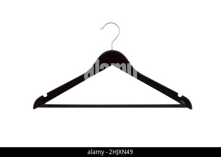 Empty wooden hanger isolated on a white background. Potential copy space above and inside clothes hangers. Coat hanger close up Stock Photo