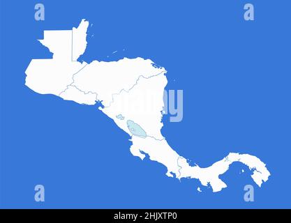 Central America map, separate states, blue background, blank Stock Photo